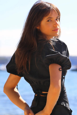 Mermaid Wrap Blouse Top - Black