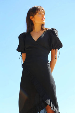 Mermaid Wrap Blouse Top - Black