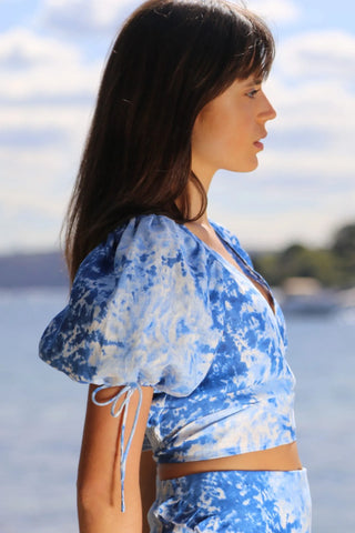 Mermaid Wrap Blouse Top - Blue