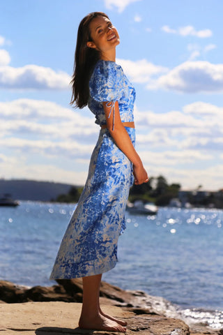 Seashell Ruffle Midi Skirt -Blue
