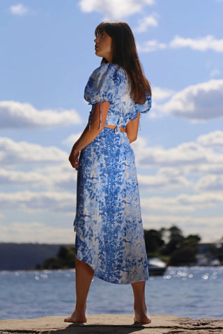Mermaid Wrap Blouse Top - Blue