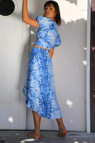 Seashell Ruffle Midi Skirt -Blue