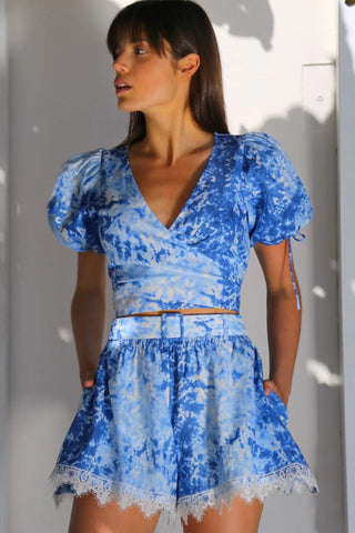 Mermaid Wrap Blouse Top - Blue