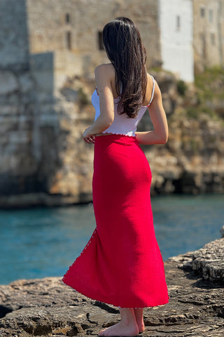 Riviera Lounge Lettuce Hem Skirt - Red