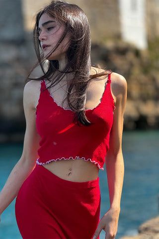 Riviera Lounge Lettuce Hem Top - Red