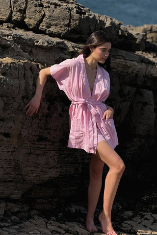 Coastal Linen Kimono - Pink