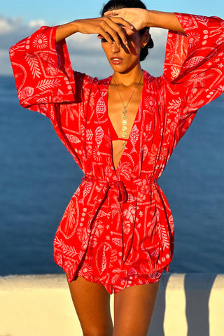 Paradiso Short Satin Kimono - Red