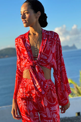 Paradiso Short Satin Kimono - Red