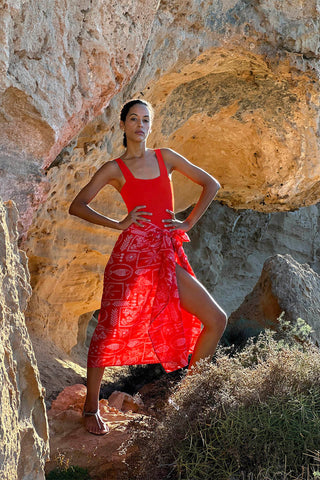 Isla Print Sarong - Red