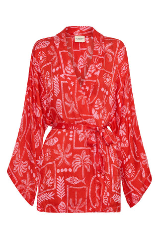 Paradiso Short Satin Kimono - Red