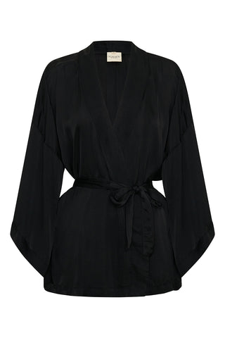 Paradiso Short Satin Kimono - Black