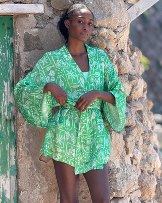 Paradiso Short Satin Kimono – Mallorca Print
