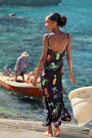 Sea Creatures Bias Dress - Black